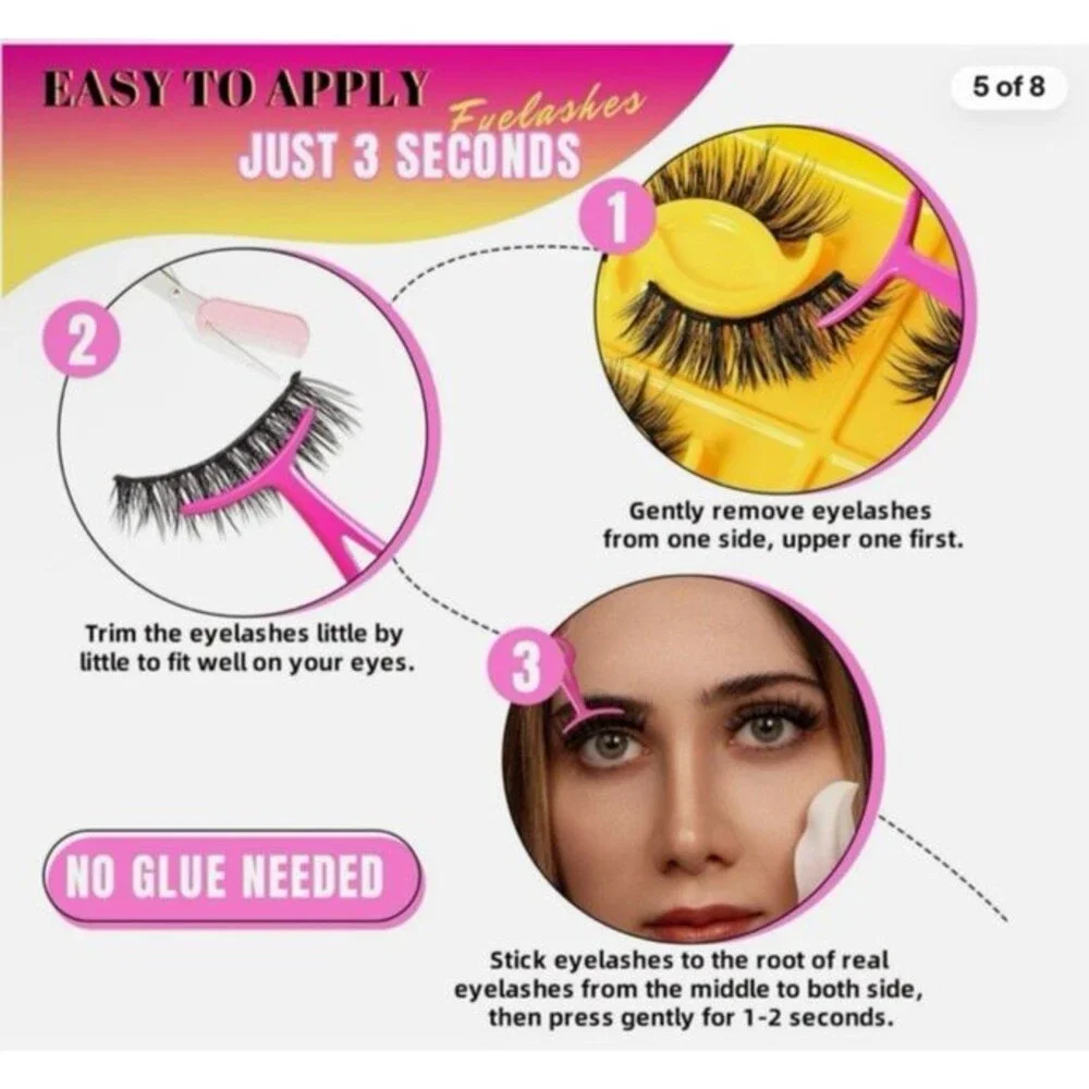 Self Adhesive Eyelashes Lash Clusters 8 Pairs Reusable Black  3 Seconds to Apply